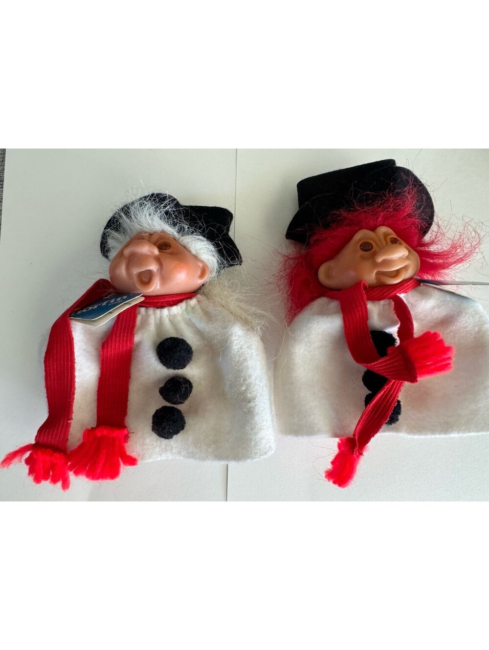 Vintage DAM Norfin Troll Snowman Pair Large 7” Original Tags Christmas